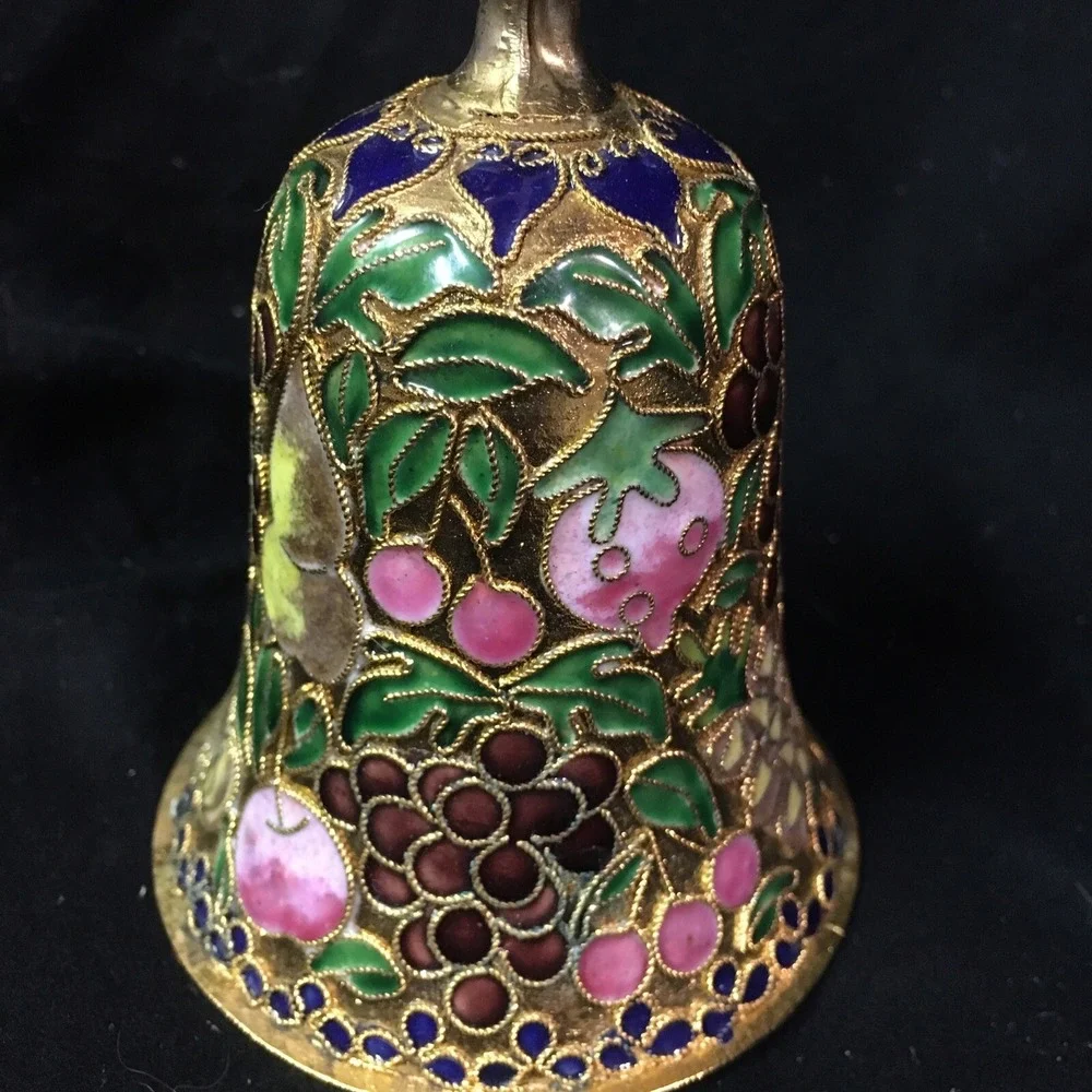 Cloisonne Bell Christmas Ornament Fruit Grapes Cherries Design 3